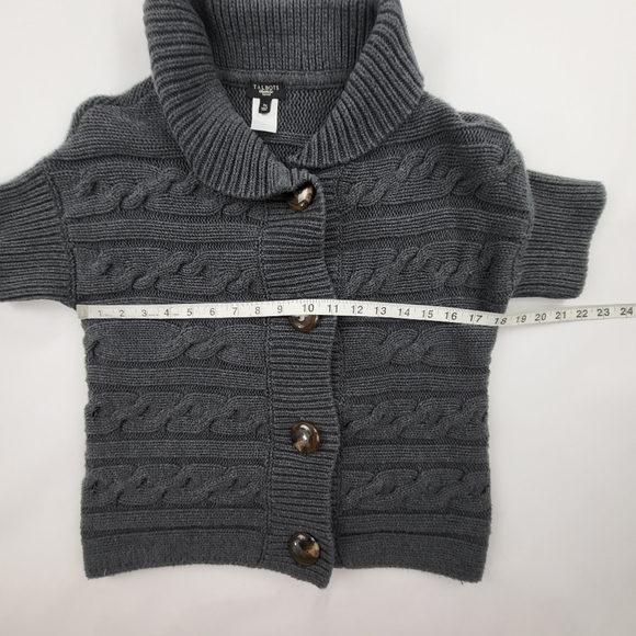 Talbots Women's Petite SP Gray Cable Knit Large Button Collard Cardigan Sweater - Picture 7 of 8